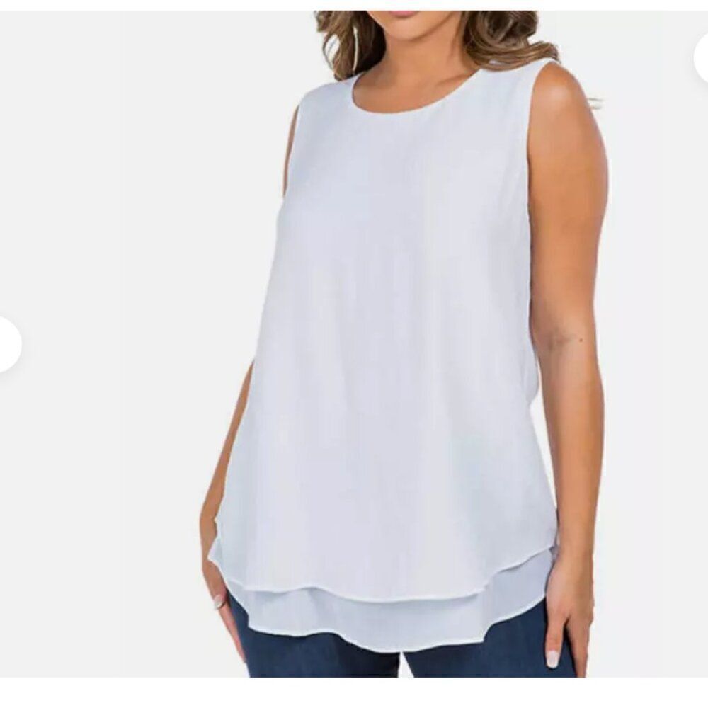 CHRISTINA B Shirttail Hem Sleeveless Blouse White SizeâSmall
